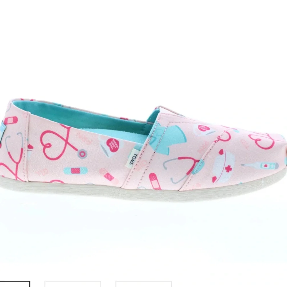 TOMS ALPARGATA WOMENS NURSE APPREY PINK CANVAS SLIP ON LOAFER FLATS SHOE SIZE 8